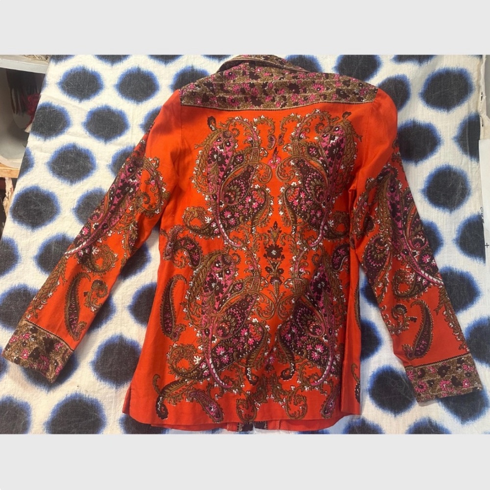 Vintage Vera Neumann Paisley  Orange Long Sleeve Women's Cotton Blouse - Picture 6 of 8